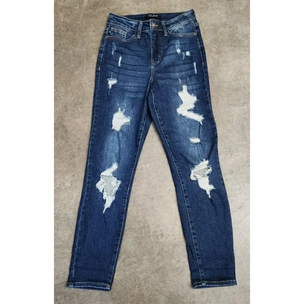 Judy Blue Boyfriend‎ Fit Jeans Women's Size 0/24 Blue Denim Stretch Distressed